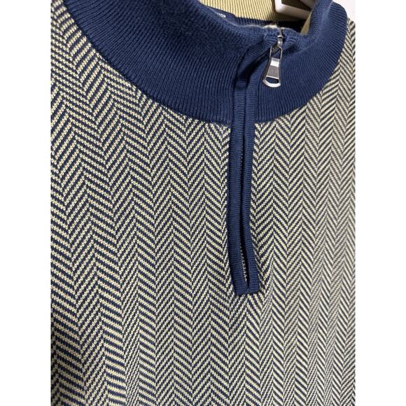 Lands End Mens L 42-44 Herringbone 1/4 Zip Cotton Preppy Pullover Sweater - Picture 3 of 9